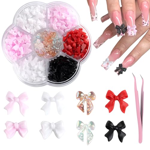 3D Resin Bow Nail Charms Set with Tweezer - Colorful Bowknot Nail Art Decor