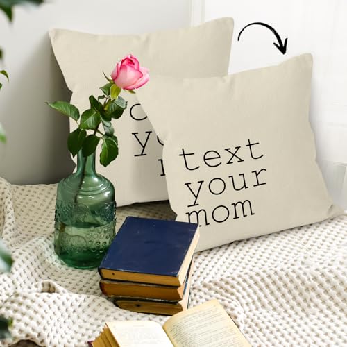 Call Text Your Mom White Reversible Throw Pillow Cover 18x18
