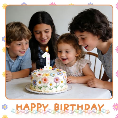 Daisy Birthday Candle Number 1 - Elegant Cake Topper Decoration
