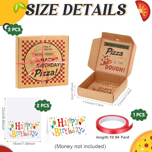 Birthday Pizza Money Gift Box Set - 7x7 Inch Kraft Paper (Pack of 2)