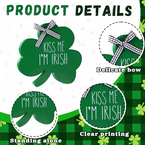 St. Patrick's Day Wooden Shamrock Table Signs - 3 PCS Decor