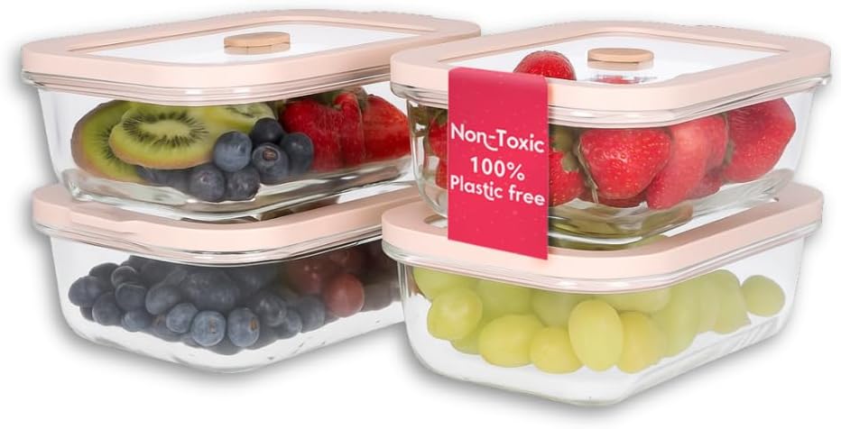 Ziruma Non-Toxic Glass Food Storage Containers - Airtight 2.6 Cup Soup Containers, 4 Pack, Microwave & Freezer Safe