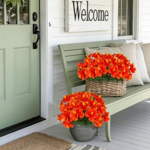 FRUNVS 2 Pcs Orange-Red Artificial Hibiscus Flowers for Outdoor Garden & Patio Decor
