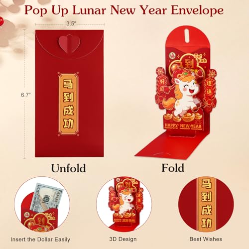 Lunar New Year Gift Set 2026 - 3D Rotating Zodiac Greeting Card & Pop-Up Red Envelope