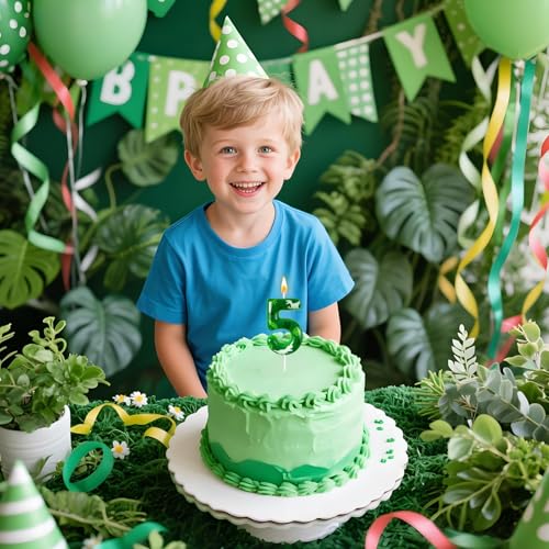 Number 5 Dinosaur Birthday Candle - Green Jungle Theme Cake Topper