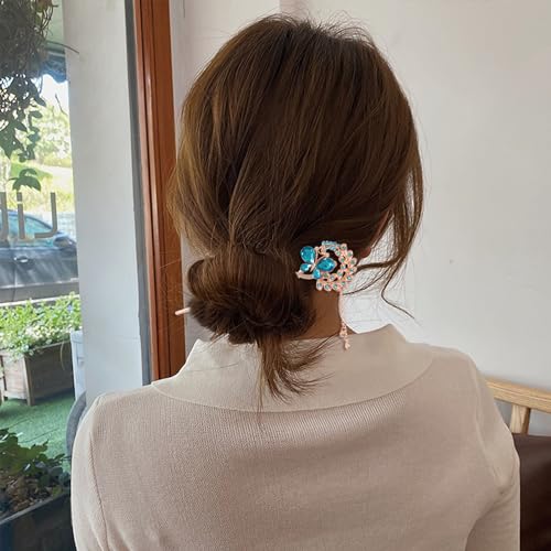 Honbay Traditional Chinese Blue Butterfly Hair Stick with Tassel