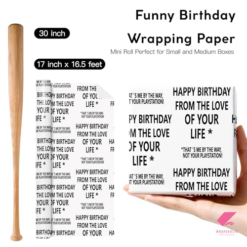 Funny Birthday Wrapping Paper Roll - 17x16.5 Feet for Gamers