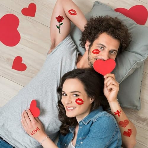 84 Pcs Kiss Temporary Tattoos Red Lips Heart Rose Body Art Decals