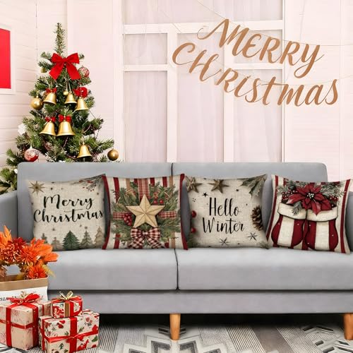 White Christmas Throw Pillow Covers Set of 4 - 18x18 Inch