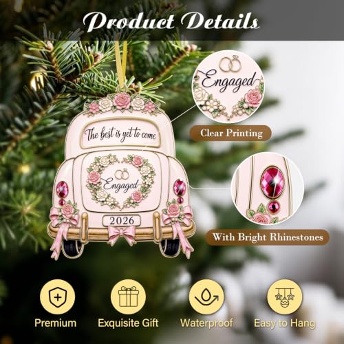 Engagement Ornament for Couples 2026 - Wedding Car Design with Crystals - Variation 02