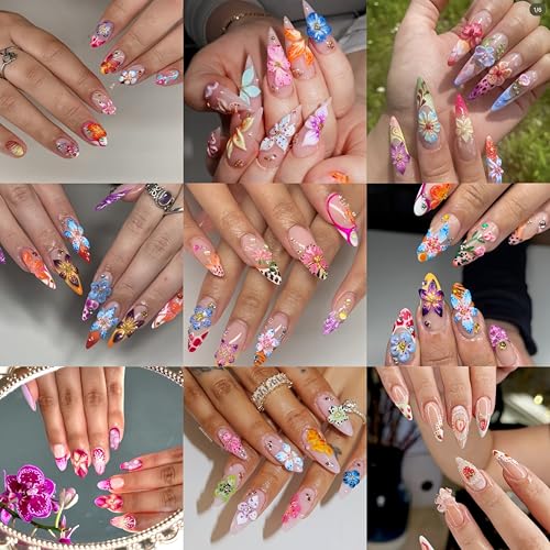 3D Flower Nail Art Charms - 60PCS Colorful Hawaii Hibiscus Nail Gems