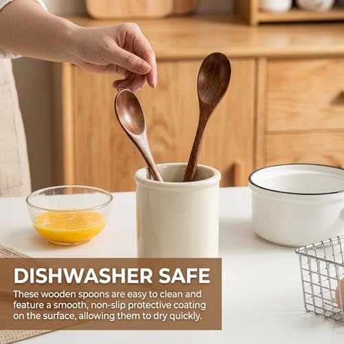 Wooden Honey Spoon Set, 2 Pcs 7.7 Inch Long Spoons for Kitchen and Tea