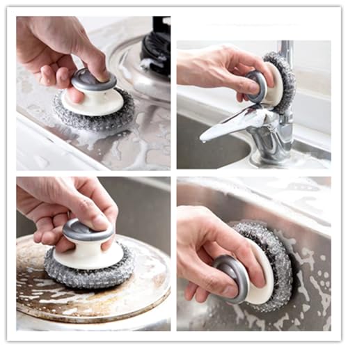 Heavy Duty Stainless Steel Wool Scrubber & Dish Brush Set (1+2)