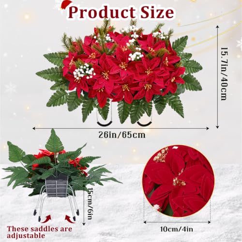 Artificial Cemetery Saddle Flowers Poinsettia - Red & White for Grave Decorations