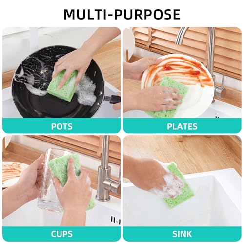 JOYMOOP Cellulose Kitchen Sponges - Non-Scratch Dish Scrubbers, 12 Pack