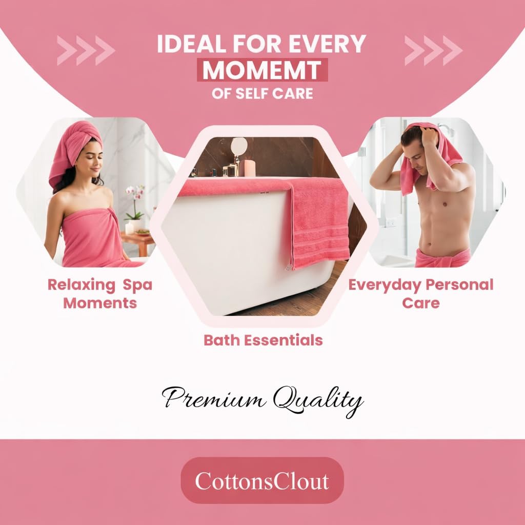 Bath Towels 27x54 – Pack of 4 | Soft & Quick-Dry | Highly Absorbent 100% Ring Spun Cotton Towels for Bathroom, Spa, Home & Hotel Use (Pink)