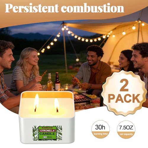 NAMNANI Citronella Scented Soy Candles - 2-Pack, 2-Wick, Indoor & Outdoor