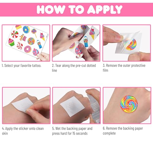 Candy Tattoos - 96 Pre-Cut Temporary Tattoos for Kids Birthday Party Favors - Candy Themed Designs