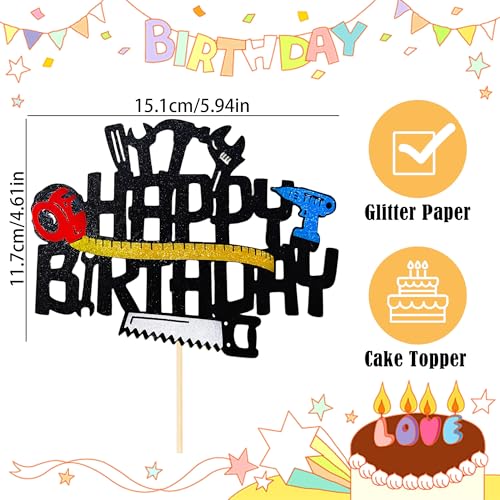 Tool Happy Birthday Cake Topper - Black Mechanic & Construction Party Decor