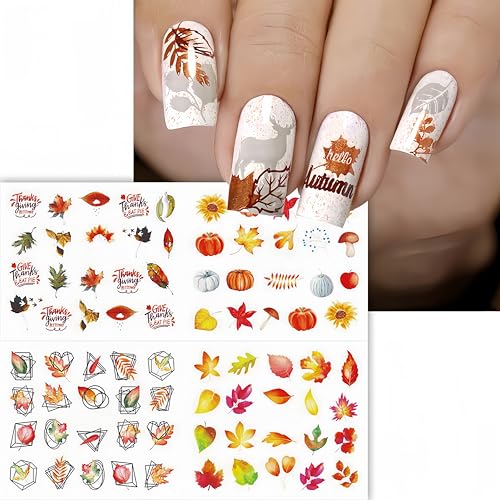 12Pcs Fall Fall Nail Art Stickers Autumn Water Decals Thanksgiving