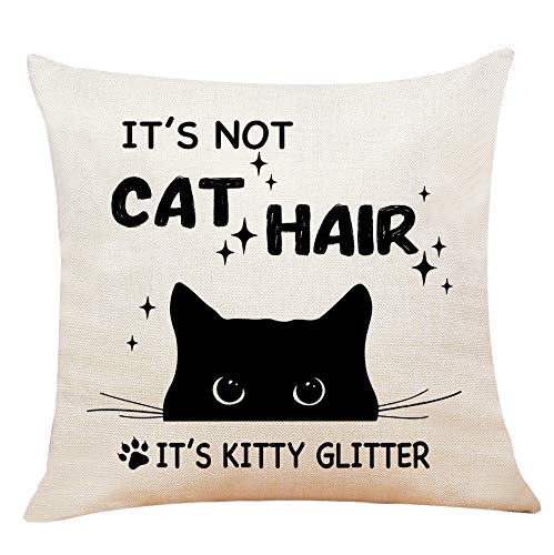 Funny Cat Throw Pillow Cover - 'Kitty Glitter' Cotton Linen 18x18