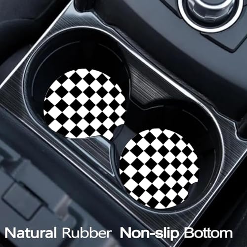 2 Pack Black and White Lattice Car Cup Holder Coasters - Non-Slip Neoprene Mats