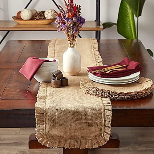 Jute Burlap Table Runner 14x108 Ruffle Trim Natural - Kitchen & Dining