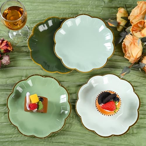 AimFun 24-Pack Sage Green Scalloped Paper Dessert Plates, 7-Inch Disposable