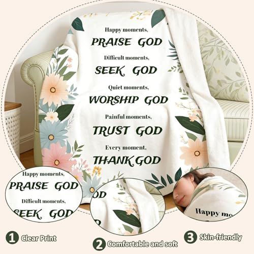 Inspirational Christian Blanket with Flowers - Soft Throw 60"x50"
