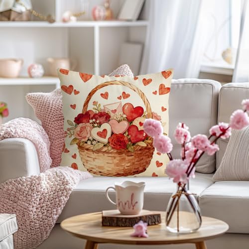 Valentine's Day Flower Pillow Cover 18x18 Inch Love Heart Design