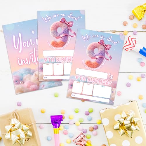 EXW 20 Pack Cloud 9th Birthday Invitations with Envelopes, 4x6 Fill-In Party Invites