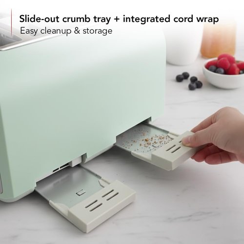 OVENTE Electric 4-Slice Toaster Machine with 6-Shade Selector Setting, Cancel Button, Defrost Function, Crumb Tray, 1400W Power and Wide Slots for Bagels, Waffles and Puff Pastry, Light Blue TS4410LBL