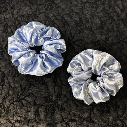 INLOLLY Oversized Satin Hair Scrunchies 2-Piece Set in Blue and Grey