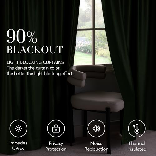 NICETOWN Olive Green Velvet Curtains 84 Inch Long for Bedroom, Luxury Super Soft Grommet Thermal Insulated Room Darkening Blackout Window Drapes for Living Room, 52 Inch Wide, 2 Panels