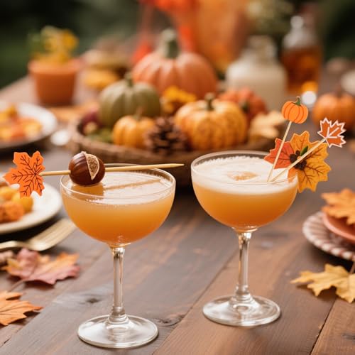 Leislam 100 PCS Fall Thanksgiving Cocktail Picks - Bamboo Appetizer Skewers
