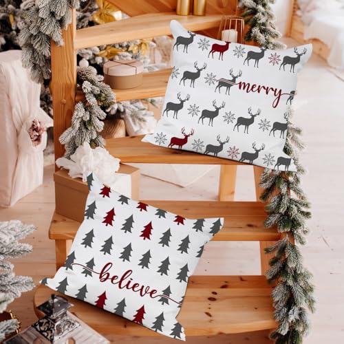 Artmag Christmas Throw Pillow Covers 16x16 Inch, Set of 2 Red Farmhouse