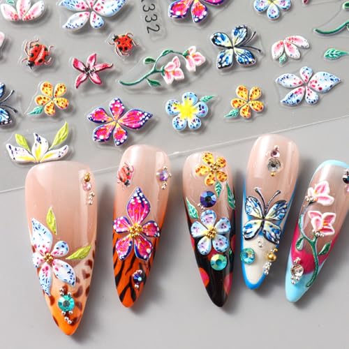 TailaiMei Gold and Silver Star Nail Stickers - 4 Sheets Embossed Self-Adhesive Nail Art Decals for DIY Manicure