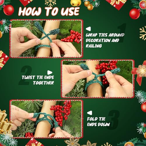 Green Christmas Garland Ties - 20 Inch Reusable Twist Ties for Holiday Decor