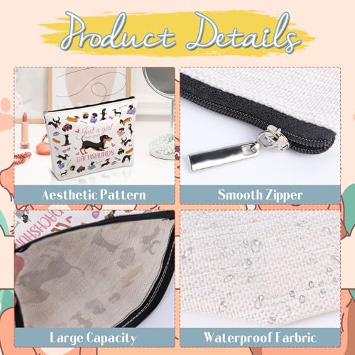 Dachshund Makeup Bag - Waterproof Canvas Sausage Dog Travel Pouch for Women