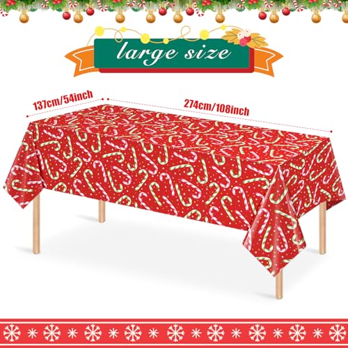 3 Pack Christmas Candy Cane Tablecloths for Rectangular Tables - Red & Green Holiday Decorations