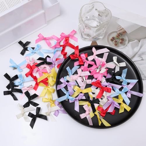 20Pcs Red Mini Bow Hair Clips Ribbon Barrettes for Women and Girls
