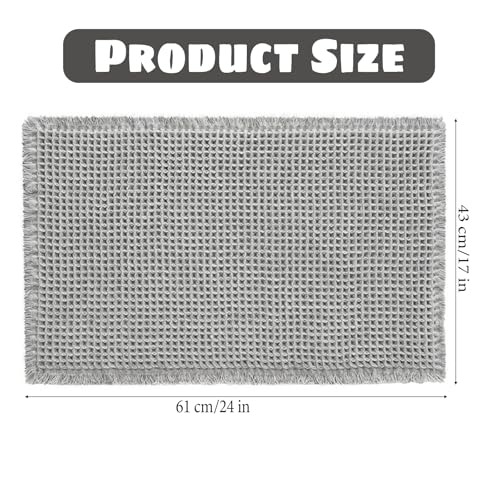 Waffle Knit Bath Mat - 16x24 Inch Non-Slip Washable Bathroom Rug