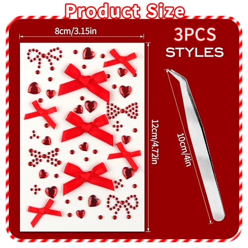 Heart Face Gem Stickers Red Pink Self-Adhesive Rhinestones for Makeup