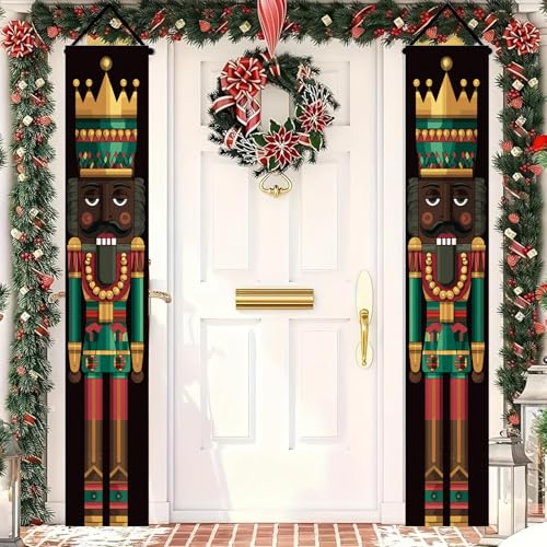 BlissYard Black Nutcracker Christmas Door Banner - 12x71 Inch Holiday Porch Decor