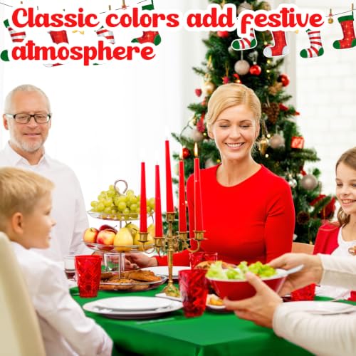 Christmas Tablecloth Set - 6 Disposable Plastic Covers 60 x 102 Inches in Red, Green, White - Holiday Party Decor