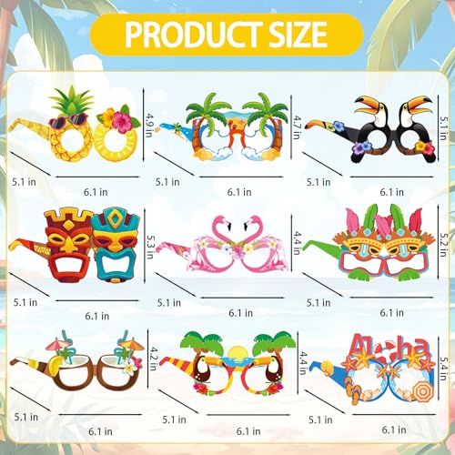 16Pcs Summer Hawaiian Beach Party Eyeglasses - Fun Photo Props