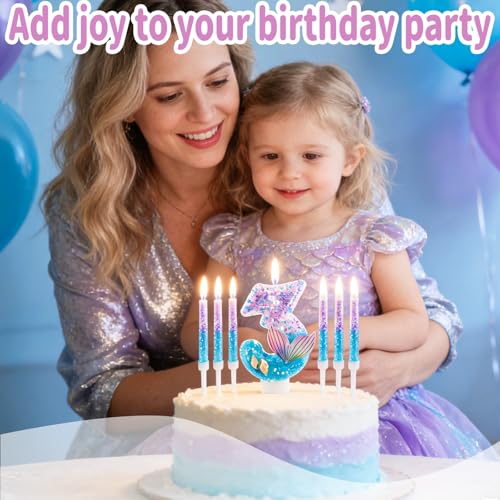 HUIYOULAI Mermaid Number 2 Birthday Candle Set with 6 Tall Candles