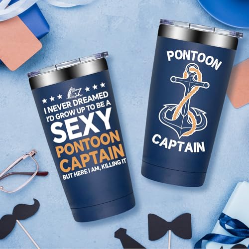 Fufandi Pontoon Mug Navy Blue - 20 oz Captain’s Tumbler for Boat Enthusiasts