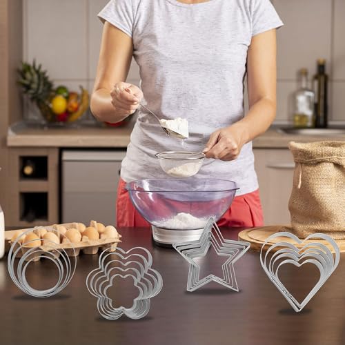 20-Piece Stainless Steel Cookie Cutters Set - Star, Heart, Flower Shapes