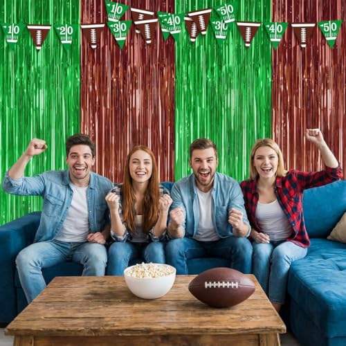 Football Party Decorations - 2 Pack Green & Brown Foil Curtains